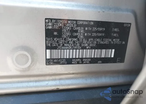 2024 Toyota Venza Xle z USA, uszkodzony, nr VIN JTEAAAAH3RJ189306